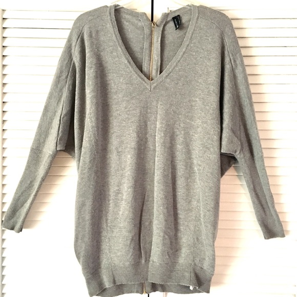 MARCIANO Gray OVERSIZED Zipper Back SWEATER Top - Picture 2 of 8
